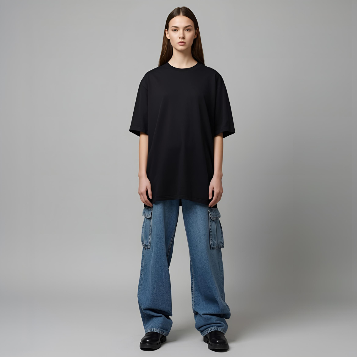 OBSIDIAN | Black Oversized Modern Casual T-Shirt