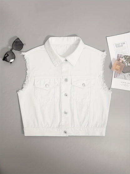 Johanna - Sleeveless Denim Jacket Featuring Flap Pockets