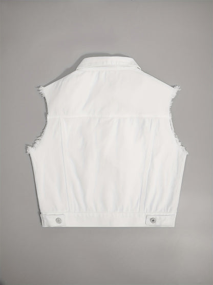 Johanna - Sleeveless Denim Jacket Featuring Flap Pockets