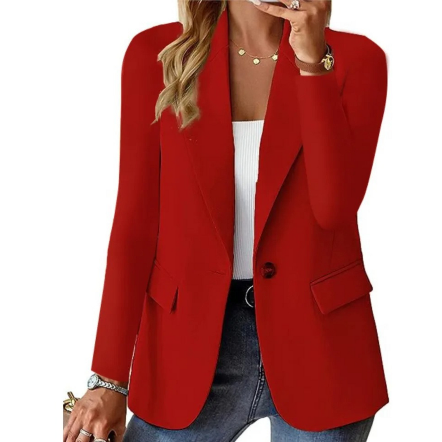 Button-Up Women's Blazer with Practical Pockets