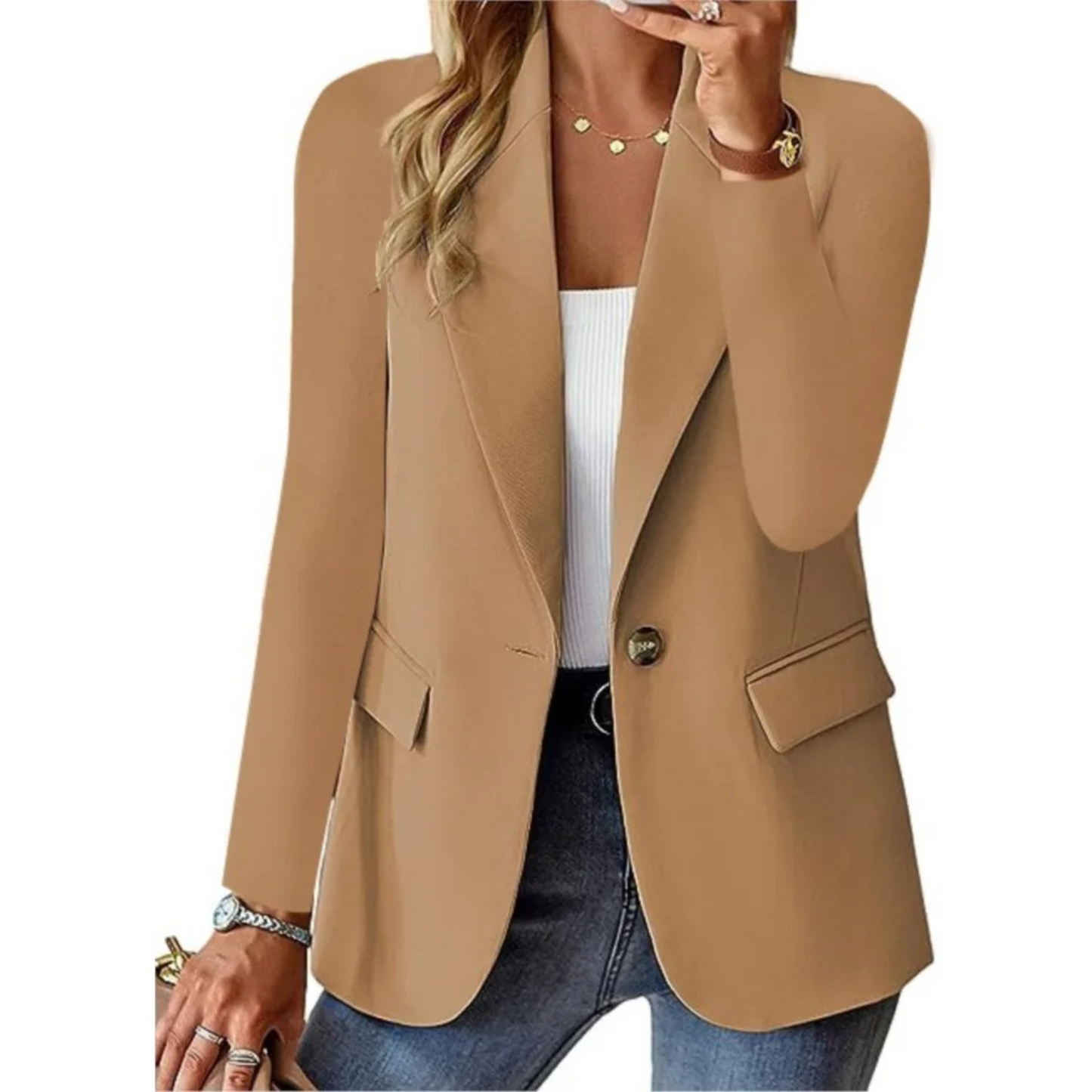Button-Up Women's Blazer with Practical Pockets